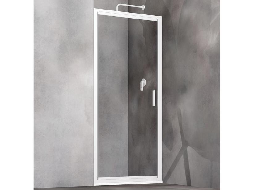 Porte de douche pivotante Start 90 H190 Ext 87/93 en verre transparent et profils blanc brillant | IperCeramica