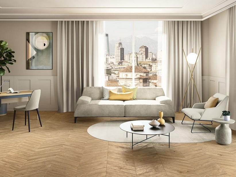 Carrelage Studio Chevron Natural 11x54 Grès cérame effet bois point de Hongrie naturel | IperCeramica