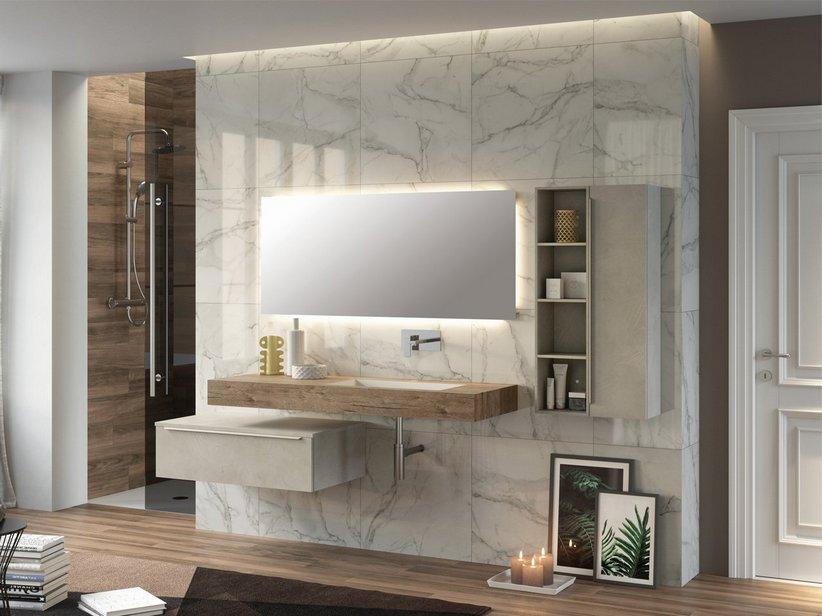 Plan de toilette vasque intégrée excentrée droite Topsy Unitop 120 cm Natural Oak | IperCeramica