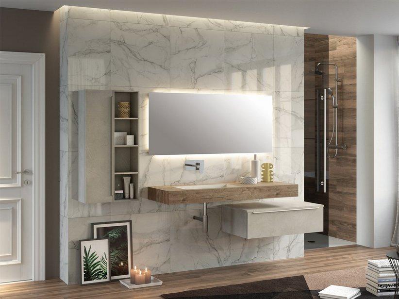 Plan de toilette vasque intégrée excentrée gauche Topsy Unitop 120 cm Natural Oak | IperCeramica