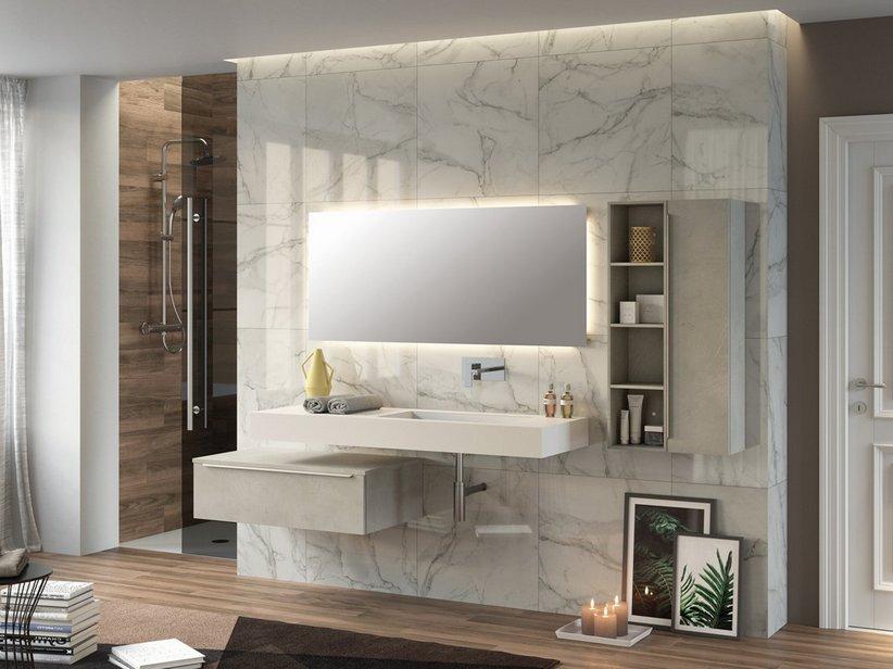 Plan de toilette vasque intégrée excentrée droite Topsy Unitop 140 cm blanc mat | IperCeramica