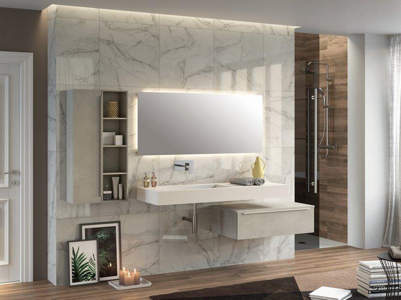 Plan de toilette vasque intégrée excentrée gauche Topsy Unitop 120 cm blanc mat | IperCeramica