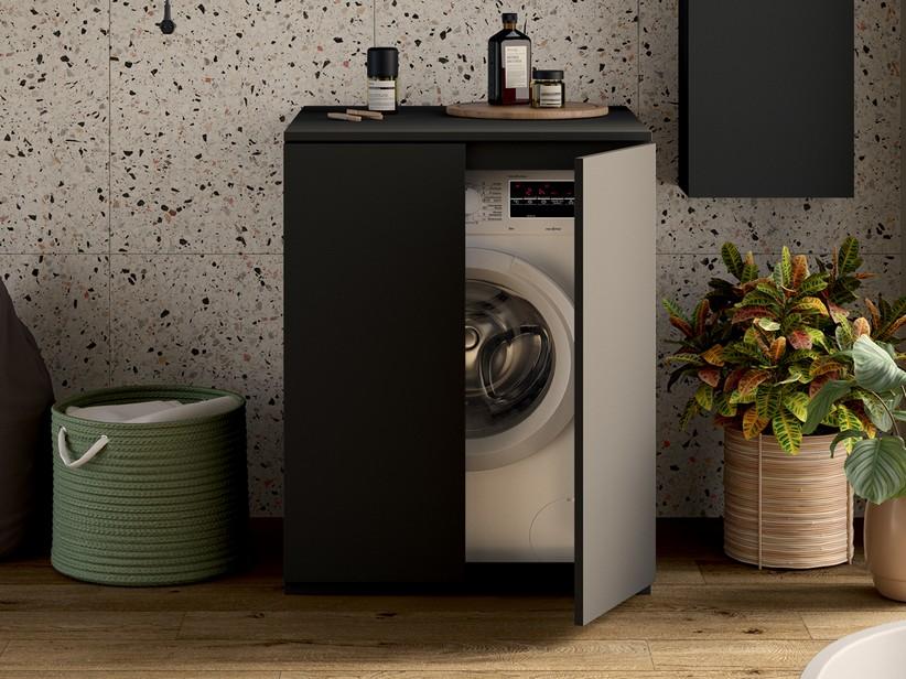 Meuble pour lave-linge TOUCH avec 2 portes finition PHOENIX noir mat | IperCeramica