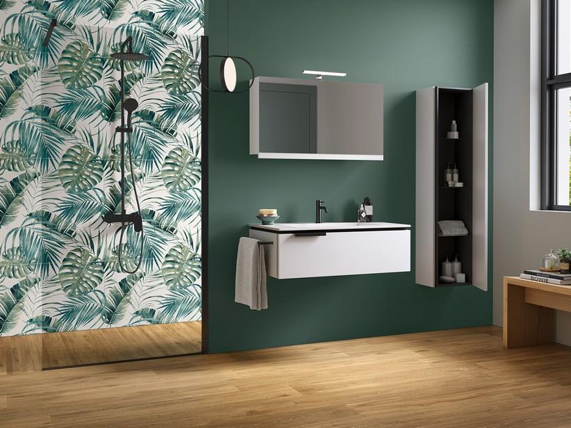 Meuble de salle de bains TOUCH 90 cm 1 tiroir blanc mat et lavabo Unitop TRENDY en résine blanc brillant | IperCeramica