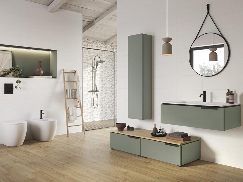 Meuble sous-vasque TOUCH 90 cm 1 tiroir vert sauge mat plan vasque Unitop HIDE blanc mat | IperCeramica