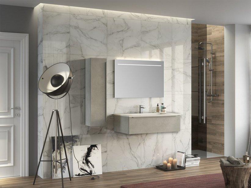 Meuble de salle de bains Trendy 90 cm ciment et lavabo en résine Hide blanc mat | IperCeramica