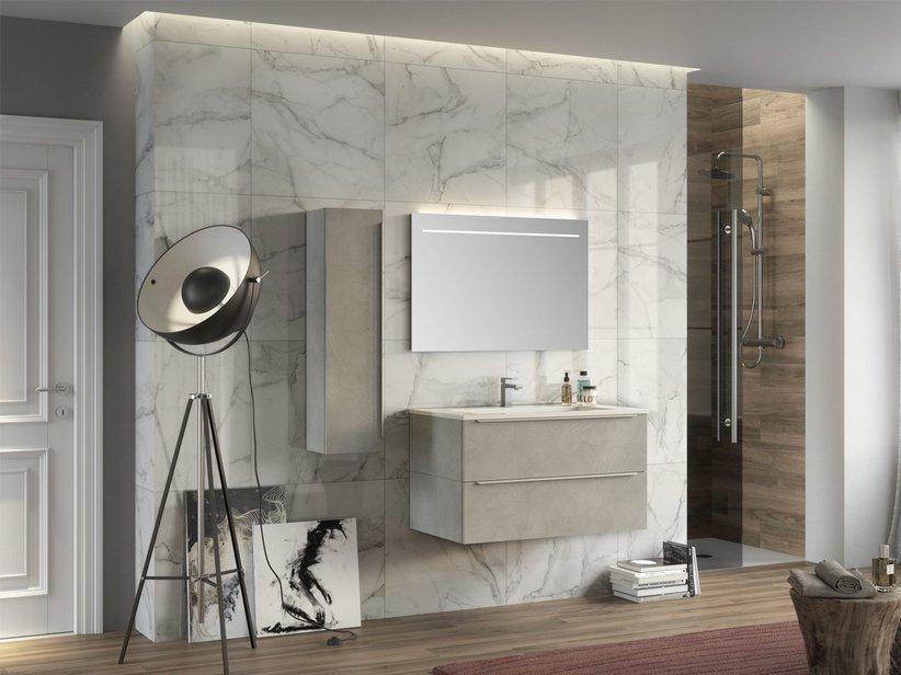 Meuble de salle de bains Trendy 90 cm 2 tiroirs et lavabo en résine Hide blanc mat | IperCeramica