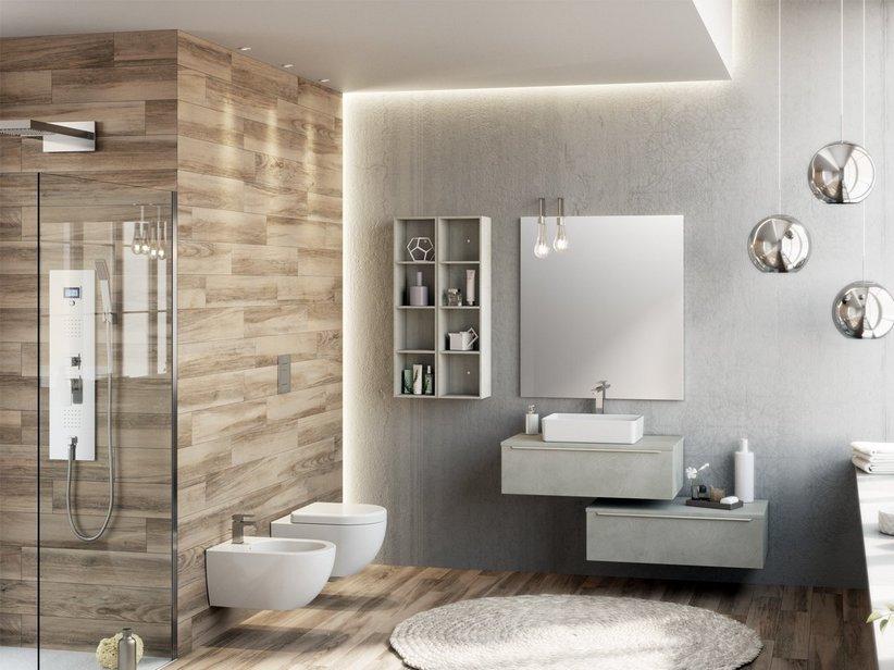 Meuble de salle de bains Trendy 90 cm ciment avec Plan pour lavabo pour vasque à poser | IperCeramica