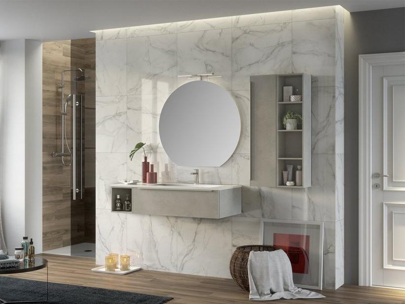 Meuble de salle de bains Trendy 115 cm ciment et lavabo Hide droit blanc brillant | IperCeramica