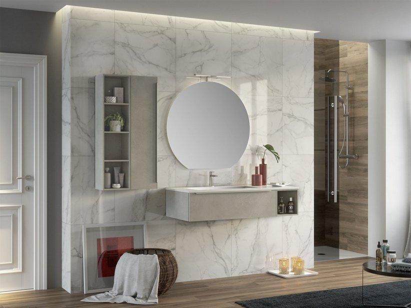Meuble de salle de bains Trendy 115 cm ciment et lavabo Hide gauche blanc mat | IperCeramica