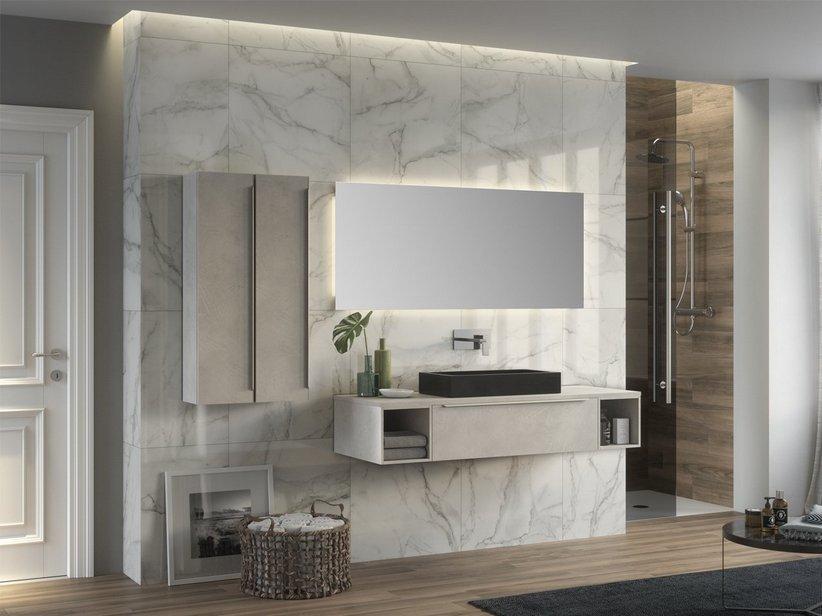 Meuble de salle de bains Trendy 141 cm ciment avec plan pour lavabo pour vasque à poser | IperCeramica