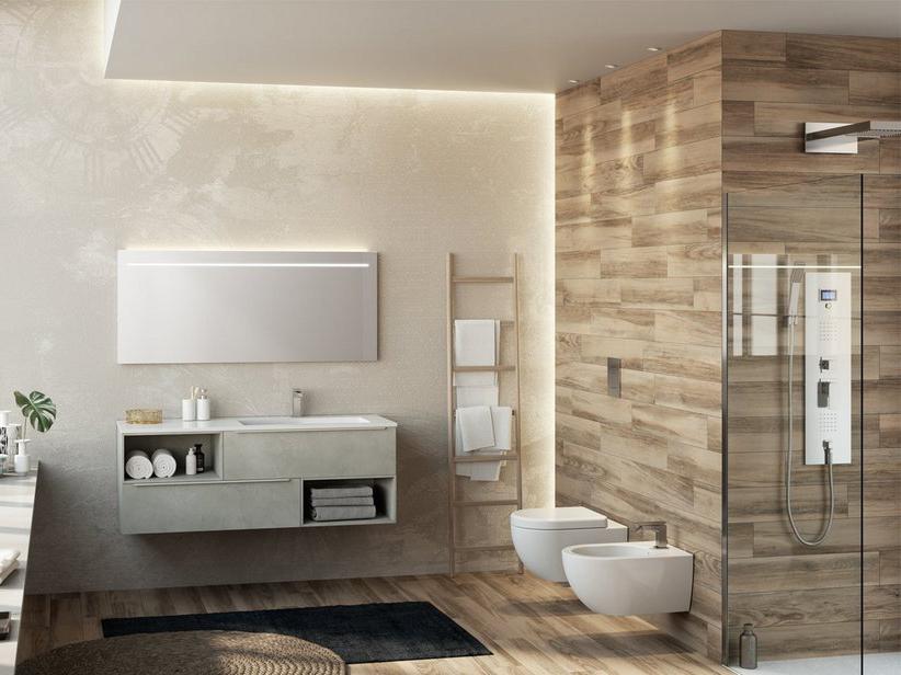 Meuble de salle de bains Trendy 141 cm 2 tiroirs lavabo en résine Hide blanc mat droit | IperCeramica