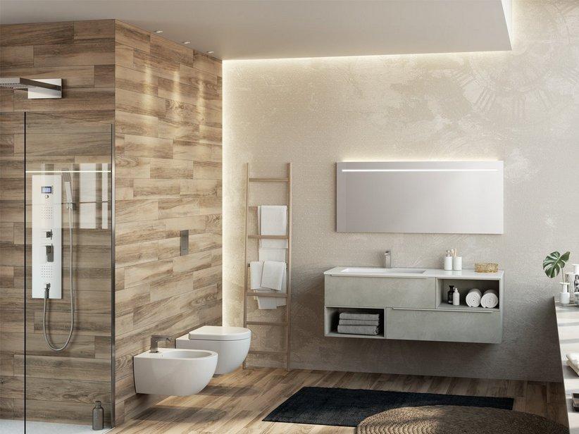 Meuble de salle de bains Trendy 140 cm 2 tiroirs lavabo en résine Hide blanc brillant gauche | IperCeramica