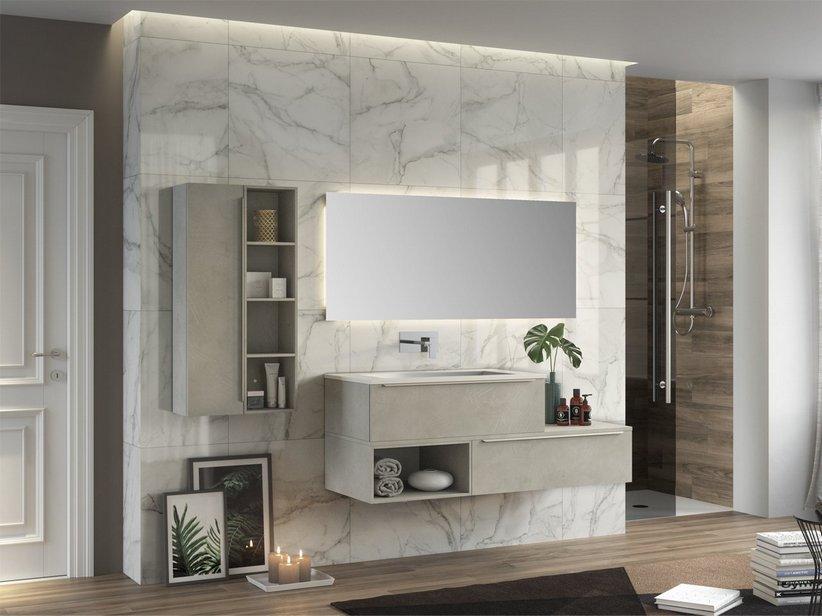 Meuble de salle de bains Trendy 141 cm 2 tiroirs lavabo en résine Hide blanc mat | IperCeramica