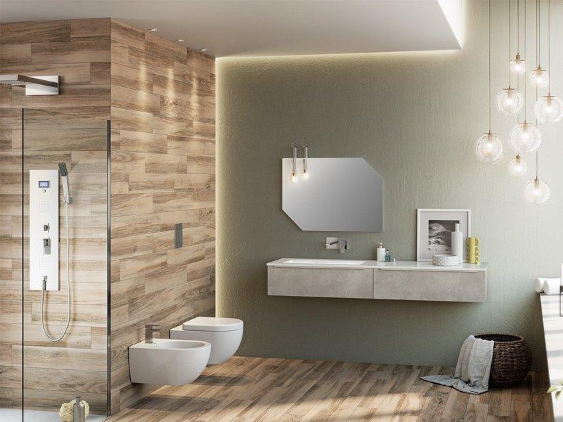 Meuble de salle de bains Trendy 180 cm 2 tiroirs lavabo gauche Hide blanc mat | IperCeramica