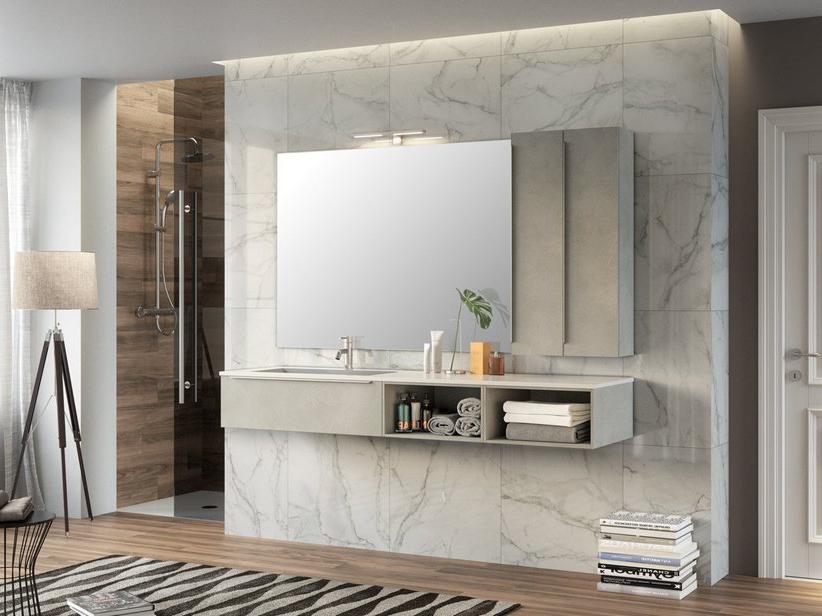 Meuble de salle de bains Trendy 190 1 tiroir lavabo gauche Hide blanc brillant | IperCeramica