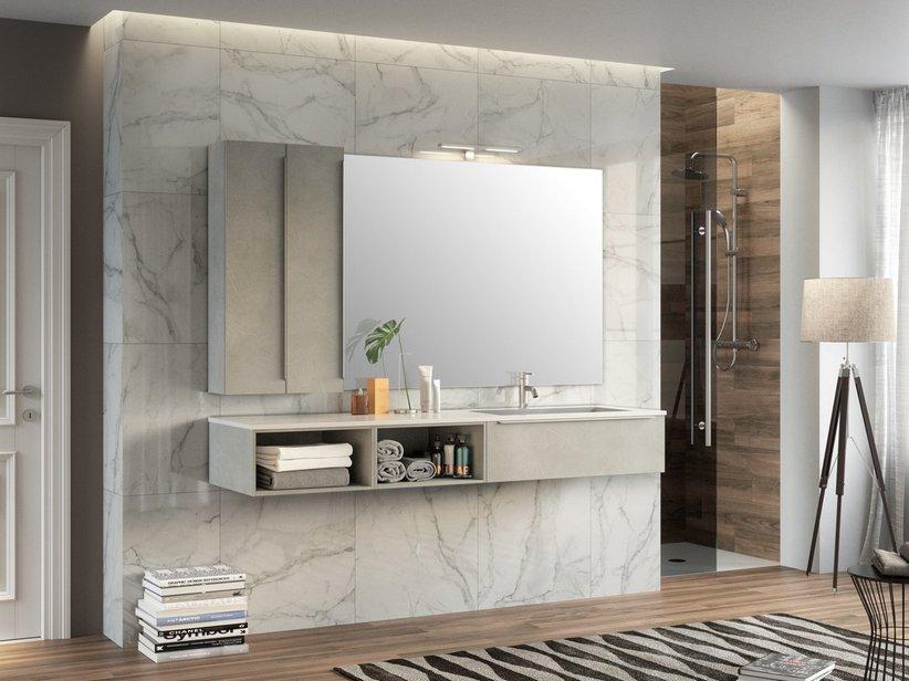 Meuble de salle de bains Trendy 190 1 tiroir lavabo droit Hide blanc brillant | IperCeramica