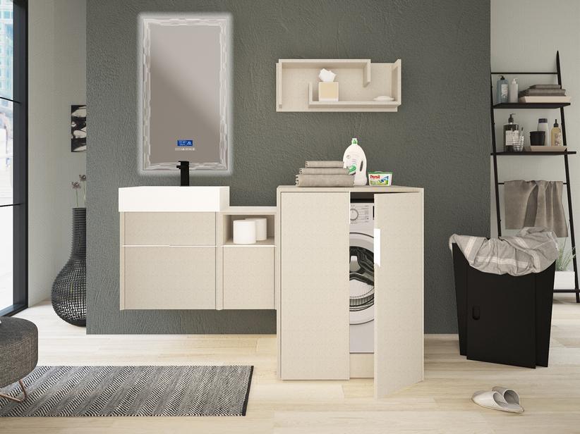 Meuble de salle de bains Tribeca 80 cm 2 tiroirs effet bois ciré blanc avec plan de vasque Unitop en résine blanc mat | IperCeramica