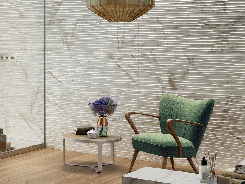Carrelage mural Vendome Calacatta Vagues 40x120 effet marbre vague 3D | IperCeramica