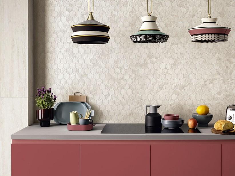 Mosaïque hexagonale Vogue White 29x27 grès cérame effet travertin naturel blanc | IperCeramica