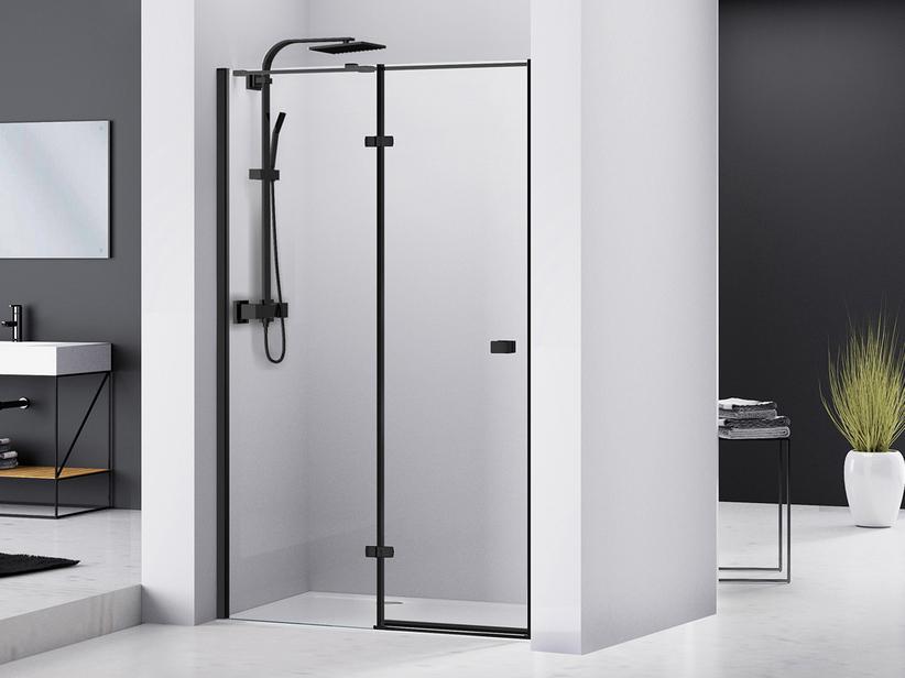 Porte de douche pivotante Chakra 90xh195 Ext 87,8/89,8 ouverture à gauche verre 8mm transp. noir mat | IperCeramica