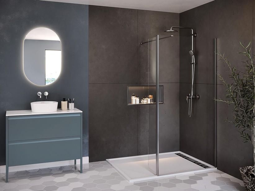 Douche à l’italienne Renu 140 cm H200 Ext 138,5/140 avec déflecteur 40 verre 8 mm transparent chrome | IperCeramica
