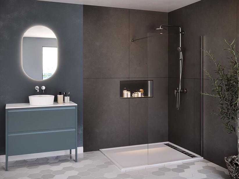 Douche à l’italienne Renu 110 cm H200 Ext 107,5/109 verre 8 mm transparent chrome | IperCeramica