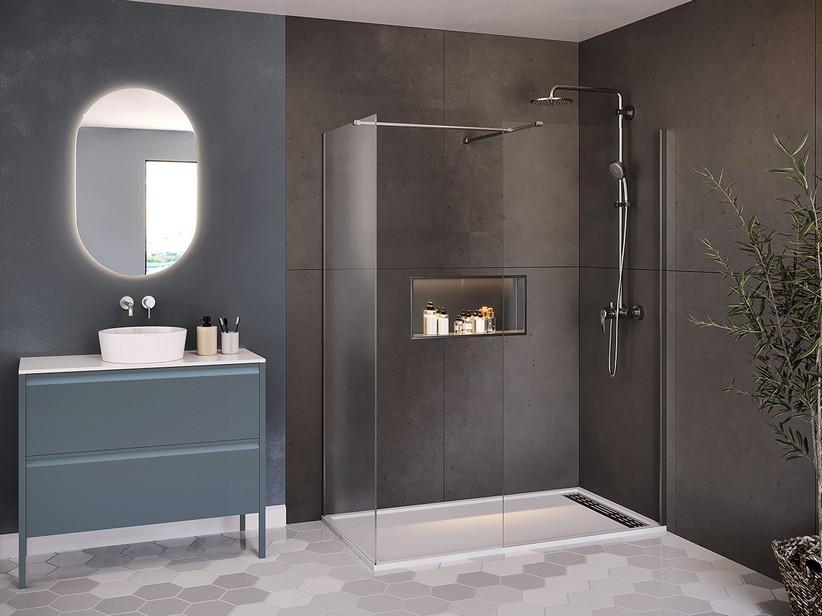 Cabine de douche à l’italienne Renu 140+80 cm H200 Ext 137,5/139 - 77,5/79 verre 8 mm transparent chrome | IperCeramica