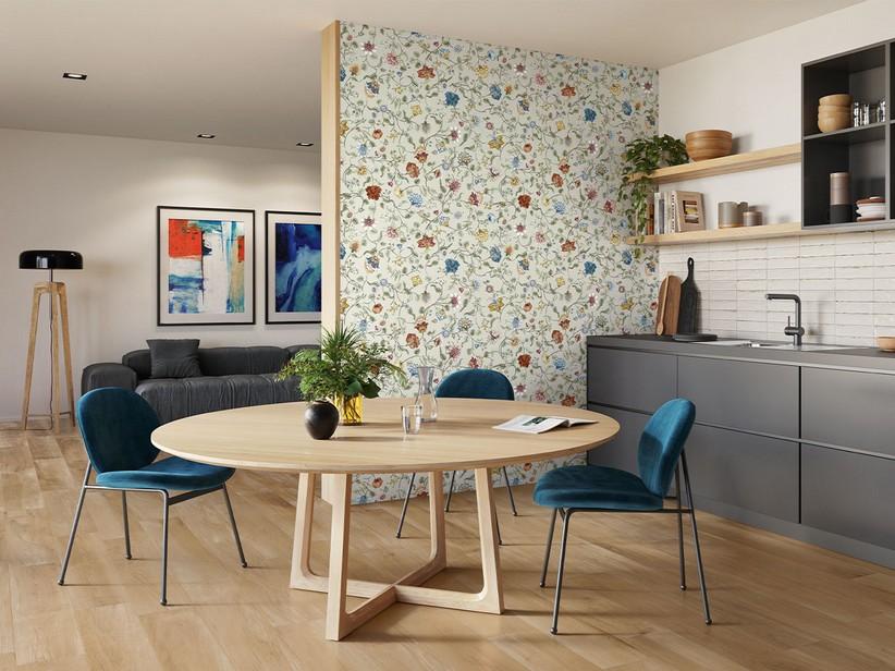 Carrelage extra-fin Wallart Flowery Ivory composition 100x100 grès cérame effet papier floral | IperCeramica