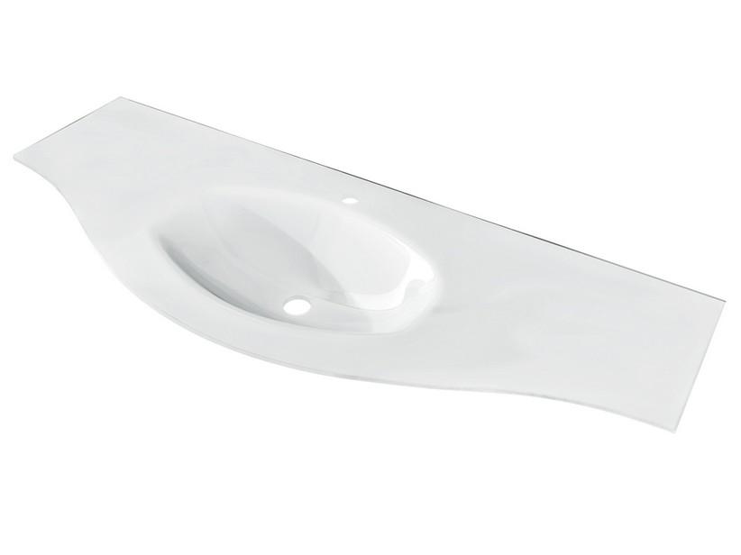 Lavabo Unitop Wave 138x51 cm vasque centrale en verre blanc brillant | IperCeramica