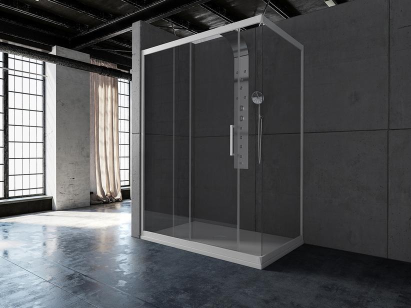 Cabine de douche d'angle Zen 80x120 h190,4 Réd 120/110-79/77 porte coulissante paroi latérale verre 6 mm transparent blanc mat | IperCeramica