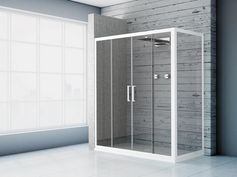 Cabine de douche d'angle Zen 80x120 h190,4 Réd 120/110-79/77 portes coulissantes paroi latérale verre 6 mm transp. blanc mat | IperCeramica