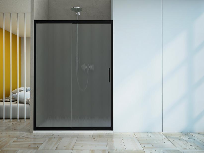 Porte de douche coulissante Zen 140 cm h190 Réd 130/140 verre 6mm texturé noir mat | IperCeramica