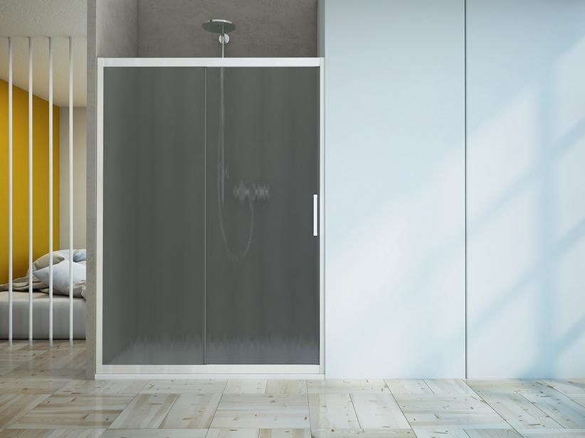 Porte de douche coulissante Zen 100 cm h190 Réd 90/100 verre 6mm texturé blanc brillant | IperCeramica