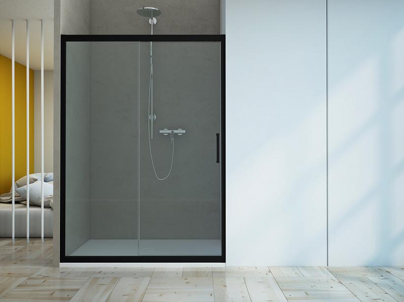 Porte de douche coulissante Zen 100 cm h190 Réd 90/100 verre transparent 6 mm noir mat | IperCeramica