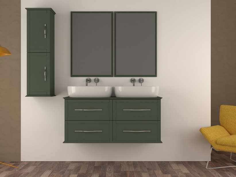 Hängebadmöbel CLASSIC 120 cm mit 4 Schubladen und kleiner Platte für Aufsatzwaschbecken Salbeigrün matt | IperCeramica Hängebadmöbel CLASSIC 120 cm mit 4 Schubladen und kleiner Platte für Aufsatzwaschbecken Salbeigrün matt | IperCeramica