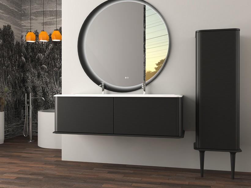 Hängebadmöbel ATLAS L144 cm mit 2 Schubladen und Unitop-Waschbecken aus Harz - Ausführung Schwarz matt | IperCeramica Hängebadmöbel ATLAS L144 cm mit 2 Schubladen und Unitop-Waschbecken aus Harz - Ausführung Schwarz matt | IperCeramica