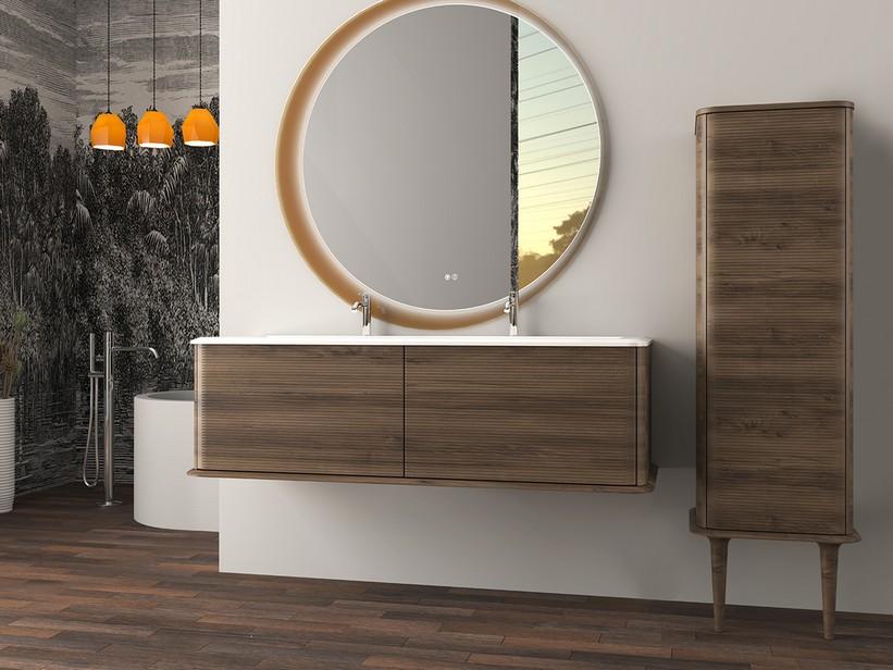 Hängebadmöbel ATLAS L144 cm mit 2 Schubladen und Unitop-Waschbecken aus Harz - Ausführung Nuss matt | IperCeramica Hängebadmöbel ATLAS L144 cm mit 2 Schubladen und Unitop-Waschbecken aus Harz - Ausführung Nuss matt | IperCeramica