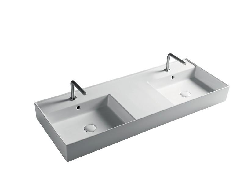 Waschbecken Unitop Twenty 121x46 cm doppeltes Becken Weiß glänzend | IperCeramica Waschbecken Unitop Twenty 121x46 cm doppeltes Becken Weiß glänzend | IperCeramica