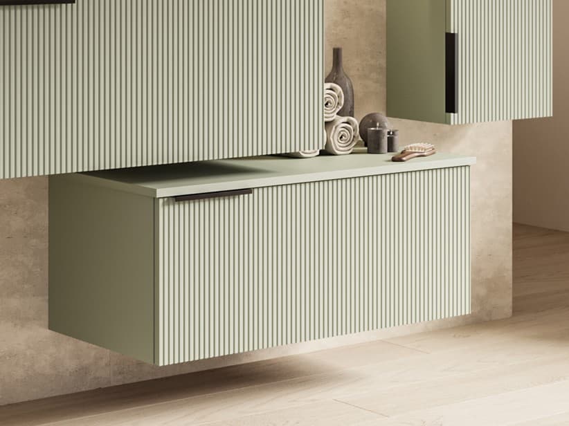 Hängende Kommode AVIVO 90 cm, mattgrünes gerippte-Finish | IperCeramica Hängende Kommode AVIVO 90 cm, mattgrünes gerippte-Finish | IperCeramica