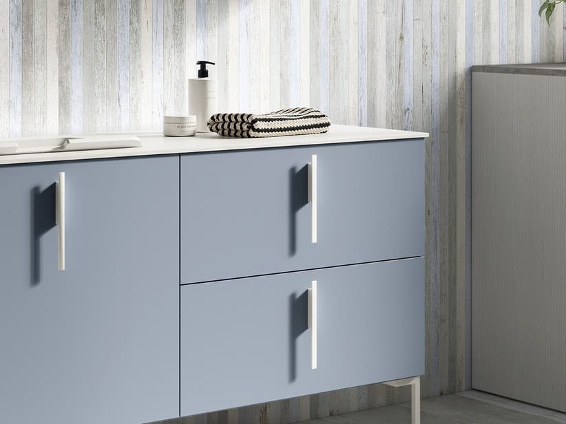 Desk Waschküchenmöbel Waschbeckenunterbau Br.70xH58 cm 2 Schubladen Blau Avio matt | IperCeramica Desk Waschküchenmöbel Waschbeckenunterbau Br.70xH58 cm 2 Schubladen Blau Avio matt | IperCeramica