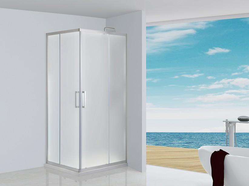 Eckduschkabine Neptum 70x90 H190 Erw 67,5/69,5 - 87,5/89,5 Schiebetüren Kristallglas 6 mm satiniert und Profile Chrom | IperCeramica Eckduschkabine Neptum 70x90 H190 Erw 67,5/69,5 - 87,5/89,5 Schiebetüren Kristallglas 6 mm satiniert und Profile Chrom | IperCeramica