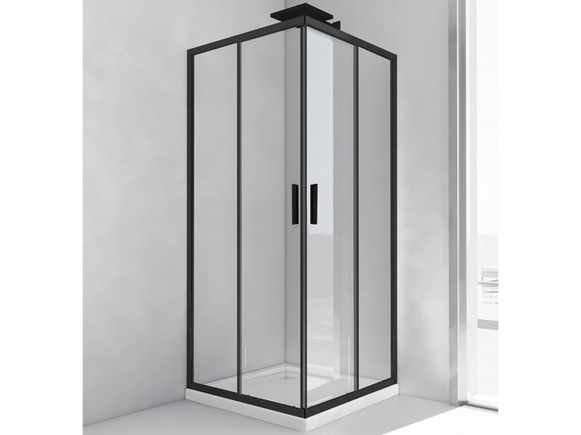ECKDUSCHKABINE NICE 70X70 H195 Erw 67/69 UMKEHRBAR SCHIEBETÜREN KRISTALLGLAS 6 MM TRANSPARENT SCHWARZ MATT | IperCeramica ECKDUSCHKABINE NICE 70X70 H195 Erw 67/69 UMKEHRBAR SCHIEBETÜREN KRISTALLGLAS 6 MM TRANSPARENT SCHWARZ MATT | IperCeramica