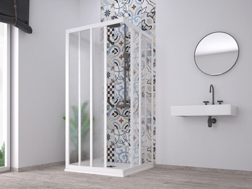 Duschkabine Skill 2 Schiebetüren und festem Teil 67-70 x 70-65 H190,2 aus halbtransparentem Acryl pastellweißer Nassoptik | IperCeramica Duschkabine Skill 2 Schiebetüren und festem Teil 67-70 x 70-65 H190,2 aus halbtransparentem Acryl pastellweißer Nassoptik | IperCeramica