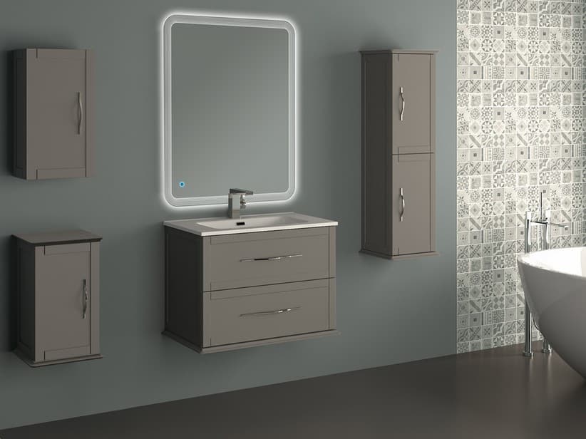 Hängebadmöbel Classic 75 cm mit 2 Schubladen Wolkengrau matt und Unitop-Waschbecken aus Keramik | IperCeramica Hängebadmöbel Classic 75 cm mit 2 Schubladen Wolkengrau matt und Unitop-Waschbecken aus Keramik | IperCeramica