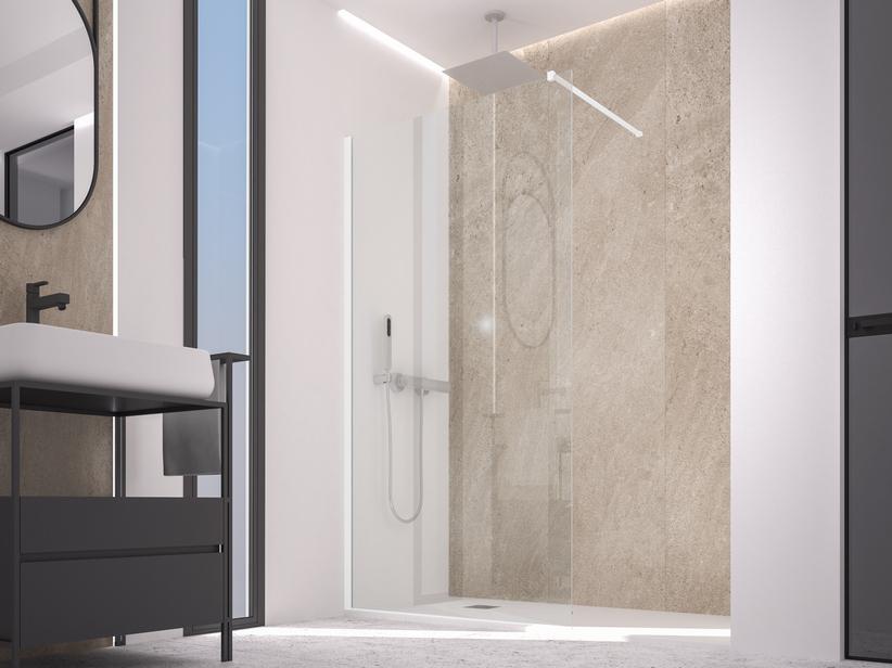Walk-in-Dusche Zen 120 cm H200 Erw 118/120 Glasstärke 6 mm Transparent Weiß matt | IperCeramica Walk-in-Dusche Zen 120 cm H200 Erw 118/120 Glasstärke 6 mm Transparent Weiß matt | IperCeramica
