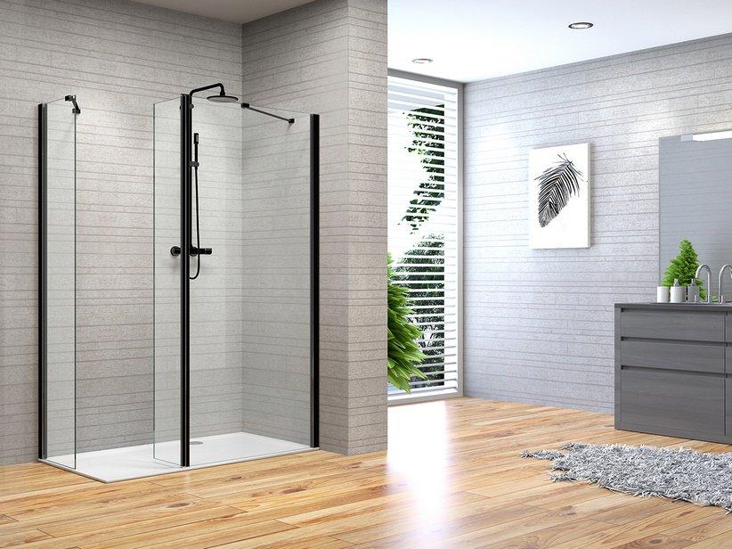 WALK IN FANTASY2 MIT 2 SEITENWÄNDEN 70X70 H190 cm GLASSTÄRKE 6 mm TRASPARENT SCHWARZ MATT | IperCeramica WALK IN FANTASY2 MIT 2 SEITENWÄNDEN 70X70 H190 cm GLASSTÄRKE 6 mm TRASPARENT SCHWARZ MATT | IperCeramica