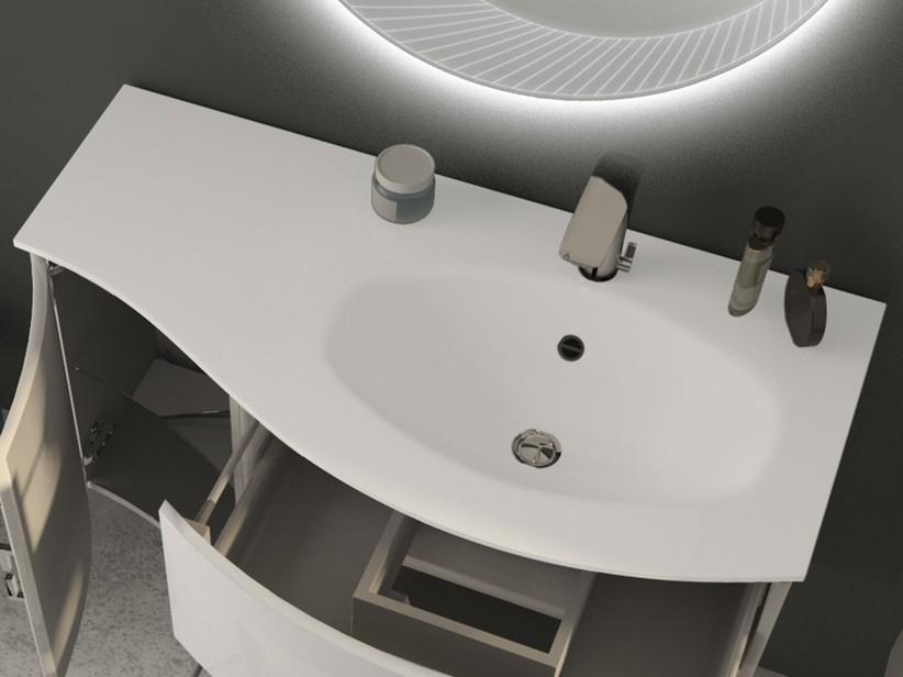 Waschbecken Unitop Style 104x51 cm Becken rechts aus glänzend weißem Harz | IperCeramica Waschbecken Unitop Style 104x51 cm Becken rechts aus glänzend weißem Harz | IperCeramica