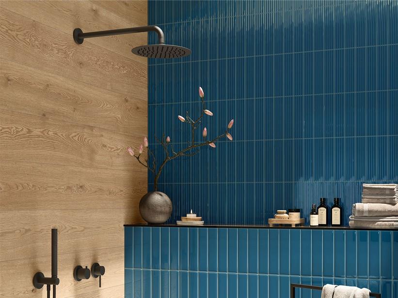 Wandfliese Mahjong Blu Denim 3D Lux 6x24,6 Einbrand Blau glänzend | IperCeramica Wandfliese Mahjong Blu Denim 3D Lux 6x24,6 Einbrand Blau glänzend | IperCeramica