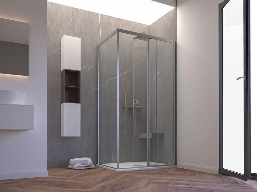 Eck-Duschkabine Miro' H200 110x90 cm Schiebetür und feste Seite Öffnung Re. Glasstärke 6 mm Transparent Profile Chrom | IperCeramica Eck-Duschkabine Miro' H200 110x90 cm Schiebetür und feste Seite Öffnung Re. Glasstärke 6 mm Transparent Profile Chrom | IperCeramica